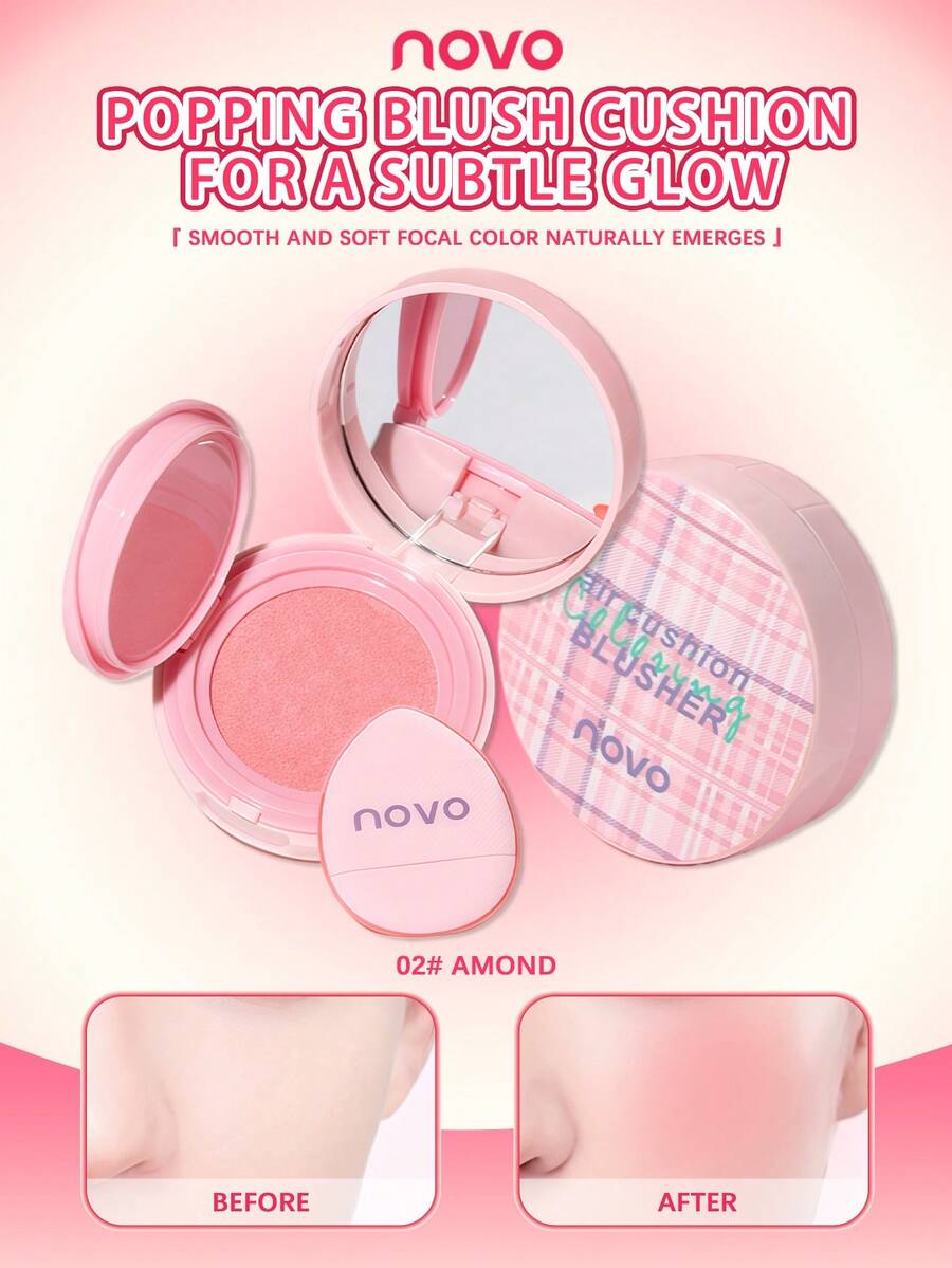 NOVO Cushion Blusher Powder Puff, Warna Natural dengan Saturasi Rendah, Hasil Akhir Matte, Cocok untuk Kencan, Tahun Baru, Riasan Sehari-hari, Tema Ulang Tahun, Awal Musim Semi, Gaya Y2K, Imut, Berkumpul dengan Teman, Warna Terbaik - 02# Almond Manis - View 1