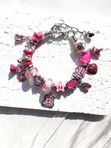 1pc Pink Charm Bracelet, Bag Bracelet, Star Girl Bracelet, Pink Star Bag Bracelet, Fashionable Street Style Star Bracelet - Silver - View 4