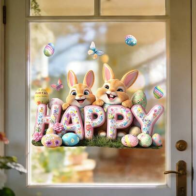 1/3片可爱复活节兔子窗贴，可重复使用PVC静电吸附，适用于商店橱窗、客厅、卧室、厨房、家居装饰，以及作为节日礼物。