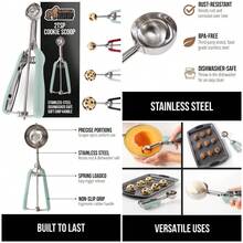 Premium StainlSteel, Spring-Loaded Scoop for Fruit, Cookie and Ice Cream, Easy Squeeze and Clean Release, Comfortable Handle, - Menta - Ver 1