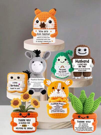 1pc Handmade Crochet Desktop Decor Figurine, Cute Animal & Plant Sci-Fi Design, Birthday, Mother's Day, Father's Day Gift For Family, Friends, Coworkers, Positive Emotions, Graduation, Holiday, Party Favor