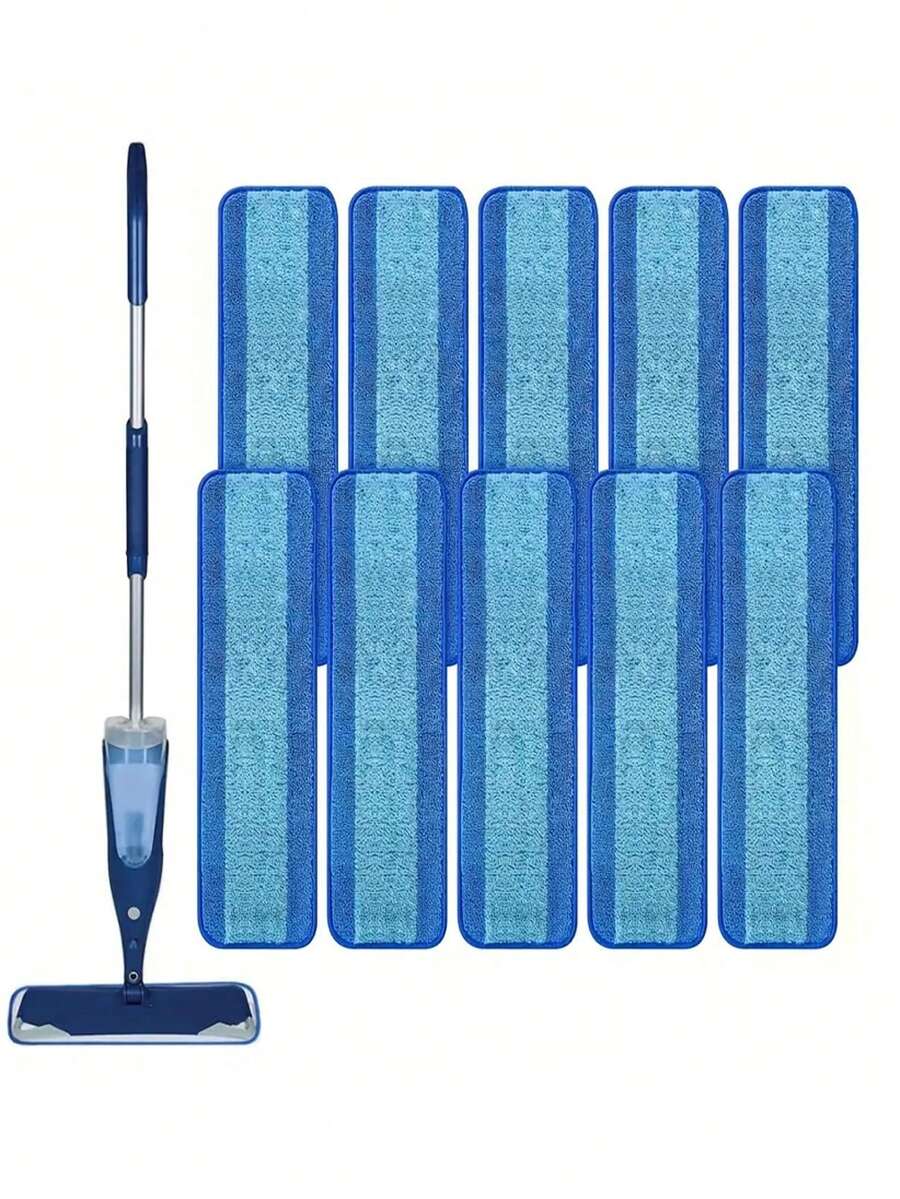 1/3/6pcs Replacement Mop Pads Compatible With Bona Mops, Flat Adhesive Fiber Cloth Blue Striped Cleaning Cloth Accessories - Blue - View 1