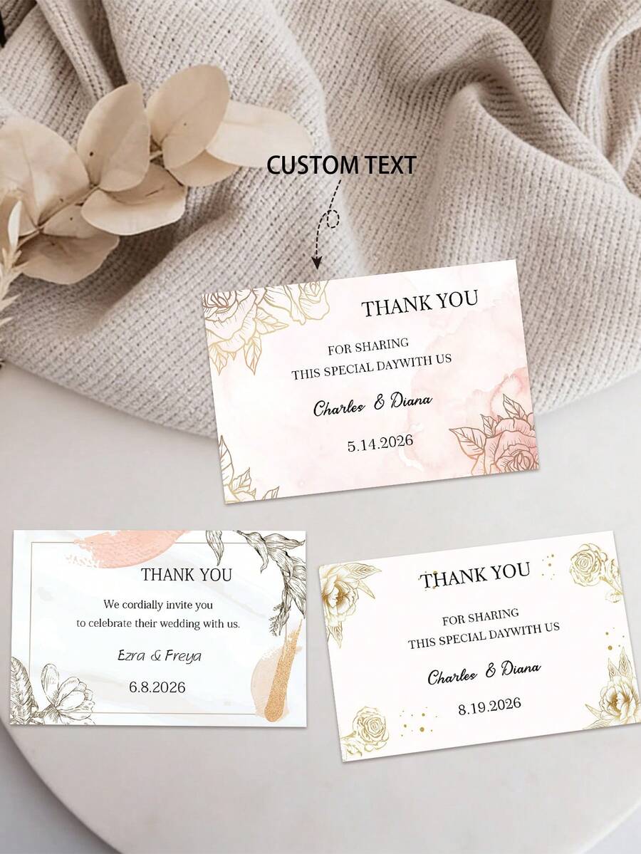 Customized Greeting Card, Personalized Wedding Thank You Card, Can Customize Name And Date, Ideal Wedding Favor, Personalized Wedding Guest Card, Suitable For Engagement And Bridal Shower, Personalized Birthday Cards - Greeting Card Customization - View 1