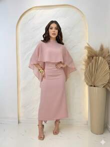Strapless Midi Dress With Cape - Rosa de té - Ver 2