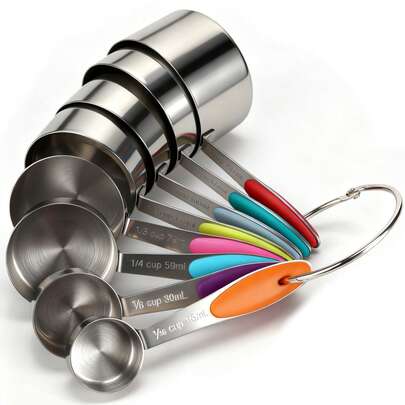 طقم أكواب قياس من الفولاذ المقاوم للصدأ، 8 قطع أكواب قياس للخبز في المطبخ، أداة خبز أساسية، أدوات معدنية للقياس الدقيق للمكونات الجافة والسائلة، ملحق طهي للمطبخ