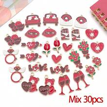 30/50/60个情人节镀金珐琅粉色红色紫色吊坠 XOXO 玫瑰心形爱心吊坠，适用于DIY手工制作情人节手链项链耳环，制作情人节礼物 - 彩色 - 查看 10