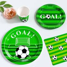 一套一次性足球主题餐盘、餐巾纸、杯子 - 可供 10 位客人使用，适合生日、婚礼、派对、家庭野餐等场合 - 彩色 - 查看 4