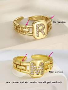 1pc Fashionable Cubic Zirconia Inlaid Letter Square Ring, Suitable For Boy Girl And Children, Street Accessory, Daily Wear, Exquisite Jewelry (Random Shipment Of New And Old Versions) - Yellow Gold - View 11