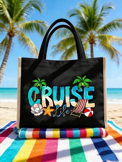Bộ túi tote và túi đựng đồ bằng vải lanh chủ đề du thuyền, in hình cây dừa, bãi biển, vỏ sò theo phong cách "Cuộc sống trên du thuyền", túi xách tay và túi đựng mỹ phẩm, túi đựng đồ nhẹ, có thể gấp gọn, đồ dùng cần thiết cho bãi biển, túi mùa hè cho nữ, túi mua sắm bằng vải lanh dung tích lớn, túi xách du lịch cho kỳ nghỉ, chuyến đi cuối tuần ngắn ngày, quà tặng sinh nhật cá nhân hóa cho bạn bè, thích hợp cho du lịch, cuộc sống bãi biển, cuộc sống trên du thuyền, kỳ nghỉ biển.