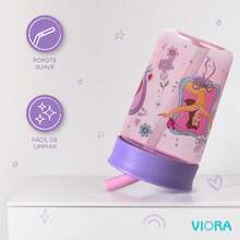 VIORA Set de 2 Termos Infantiles Twin Tumbler, Vasos para Niños de 450 ml (2Pzs), Popote Flexible Antiderrames, Fácil de Limpiar, Ideal para Viajes, Botella de Agua, Apto para Lavaplatos Con sus Personajes Favoritos ( Disney Princesas) - Rosa - Ver 3