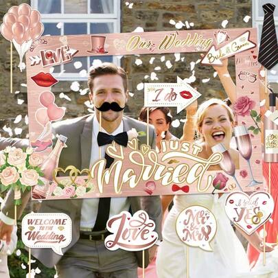 1 SET Wedding Season Decoration Bride And Groom Engagement Paper Photo Frame Photo Props Wedding Party Supplies Birthday Photo Props