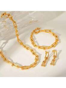 不锈钢U型吊坠项链，男女皆宜，不锈钢材质，18K镀金链，时尚百搭，是理想的日常佩戴礼物。 - 彩色 - 查看 3