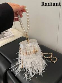 Stylish And Versatile Tassel Mini Bucket Bag With Pearl Handles And A Transparent Body. Perfect For A Sophisticated Look, Evening Events, Dates, Parties, And Vacations. - White - View 1