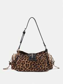 New Retro Chic Leopard Print Underarm Bag, High-End Y2K Punk Rivet Motorcycle Commuter Versatile Shoulder Handbag - Multicolor - View 3