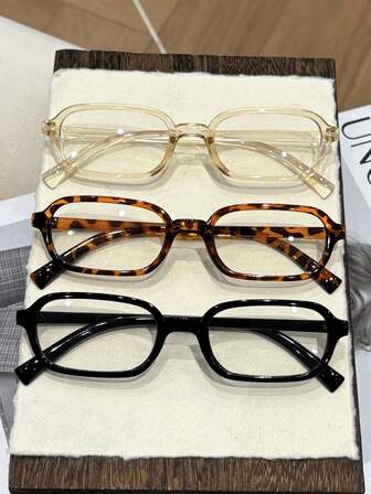 3 piezas Gafas de mujer con marco rectangular pequeño clásico, minimalista y de moda, adecuadas para varias ocasiones, gafas casuales sin receta con estampado de leopardo, para todo el año