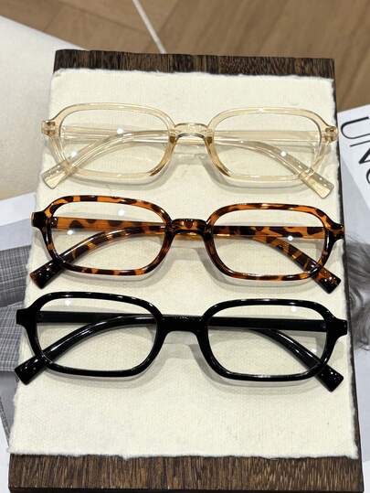 3pcs Classic Rectangular Small Frame Women's Glasses, Minimalist & Fashionable, Suitable For Various Occasions, Leopard Print Casual Non-Prescription Glasses, All-Season