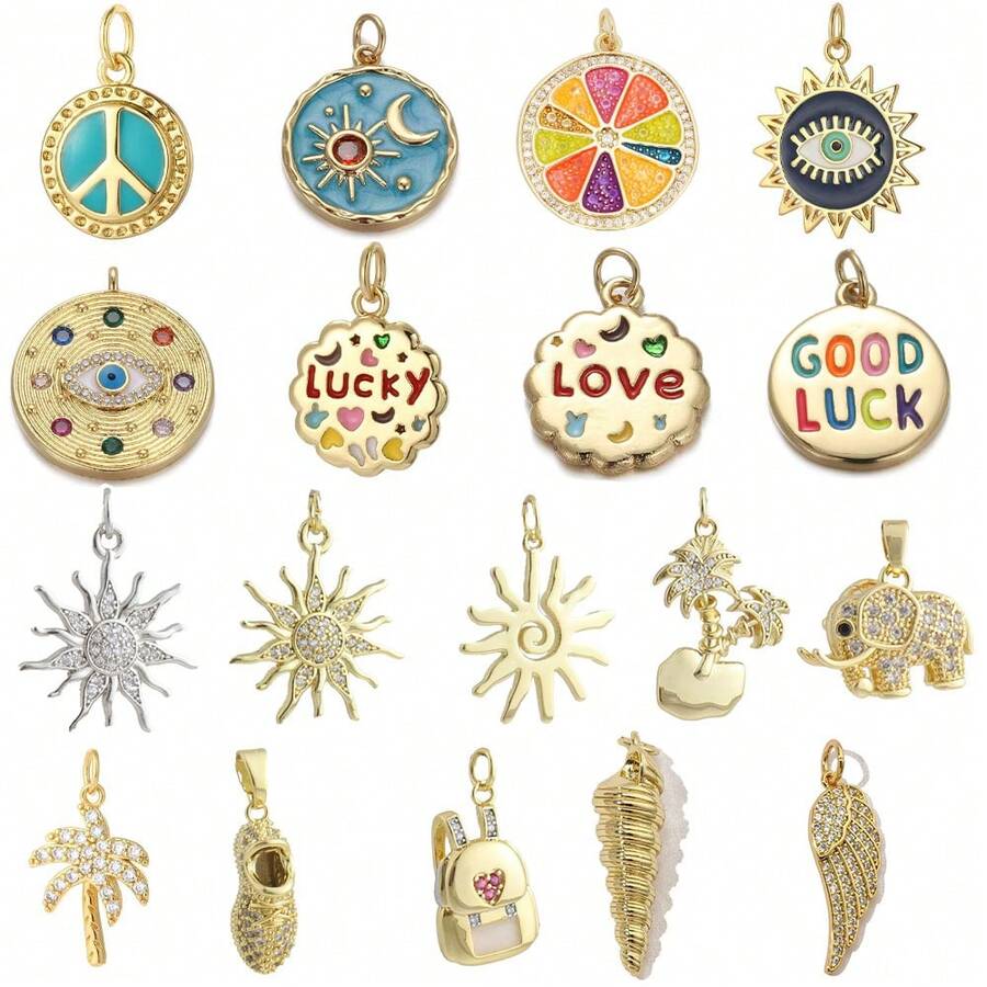 1pc Copper Micro-Inlaid Zirconia Hip-Hop Style Sun Letter "Love" Pendant, Jewelry Accessory - Multicolor - View 1
