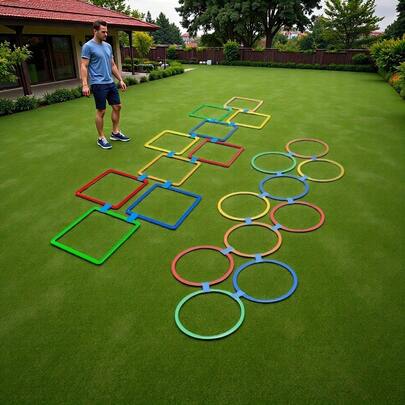 21 piezas Conjunto de entrenamiento de habilidades sensoriales y motoras, adecuado para actividades grupales al aire libre, escalera de agilidad y equipo de ejercicio deportivo, mejora la respuesta rápida y la agilidad, accesorios de actividad para el césped y el patio trasero, colores surtidos