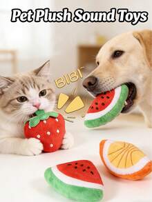 1pc Pet Sound Toy, Built-In BB Whistle Bite-Activated, Cute Watermelon/Strawberry/Orange Shapes, Suitable For Small/Medium Dogs & Cats To Chew, Attract Attention, Interactive Play, Fetch/Retrieve Games, Sleep Companion, Pet Supplies, Pet Toy - Multicolor - View 5