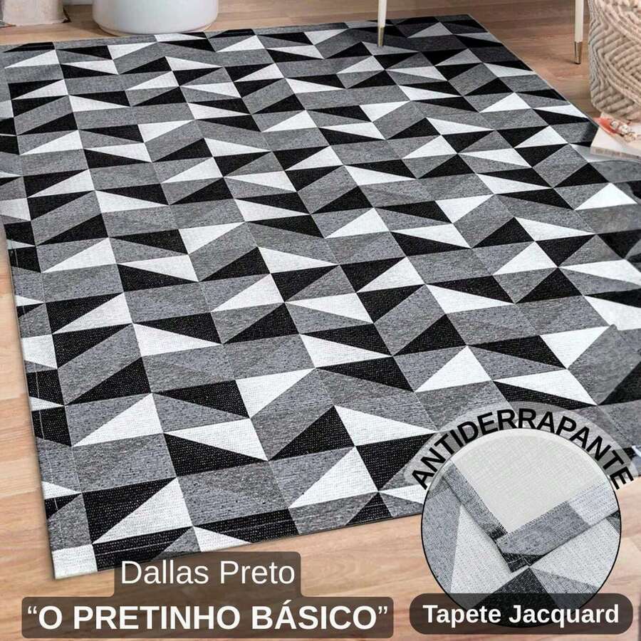 Jacquard Rug 2.00 M X 1.40 M Non-Slip Geometric Living Room Office Bedroom - Dalla Black - View 1