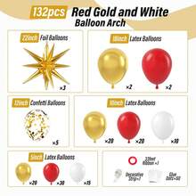 132pcs Red And Gold Balloon Arch Kit, Red And Gold Balloons With 22inch Foil Balloons Gold Confetti White Latex Balloons For Wedding Valentine's Day Engagement Anniversary Birthday Party Decorations - 紅金 - 查看 2