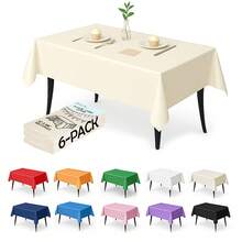 4/6/12pcs Plastic Premium Tablecloth,  Disposable Table Covers For Rectangle Tables, Heavy Duty & Waterproof For Parties, Events, Banquets - Ivory - View 11