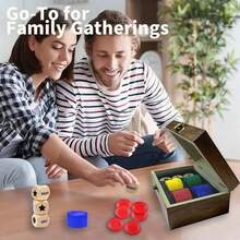 Left Right Center Wooden Dice Game Kit, 3 Pcs 1-Inch Dices & Chips In Bamboo Box, Compact Storage Travel Game For Family & Friends - Gỗ - Xem 9
