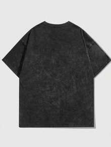 Disney UNIHLO  Mickey   Printed Summer Heavyweight Retro Washed Street Fashion Casual T-Shirt - 黑色 - 查看 2
