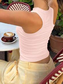 GAOVOT Áo tank top nữ mùa hè màu hồng kiểu Y2K không tay cổ tròn phong cách thường ngày - Hồng - Xem 2