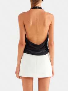 2026 Halter Tops For Women Going Out Tops Summer Cowl Neck Draped Front Backless Top Basic Vacation Clothes Crop Vest Tops - Black - View 6