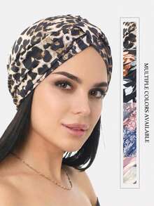 1 pieza Pañuelo de cabeza estampado para mujer, diadema anudada, sombrero, envoltorio para el cuidado del cabello, adecuado para uso diario, verano, playa - multicolor - Ver 4