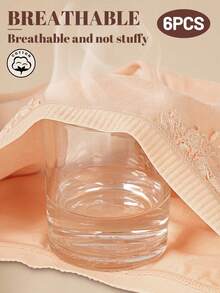 6条装高腰塑形女士内裤，蕾丝边柔软透气纯棉三角裤 - 彩色 - 查看 8