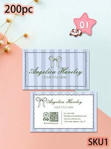 200/500/1000pcs Customize Whimsical Wavy Business Card Template, Personalized QR Code, Aesthetic Business Business Card, Elegant Luxury Editable Calling Card, Bow Striped Business Card, Small Business Owner Business Card, Influencer Business Card, Bridal Planner Business Card, Personalized Gifts - Multicolor - View 16