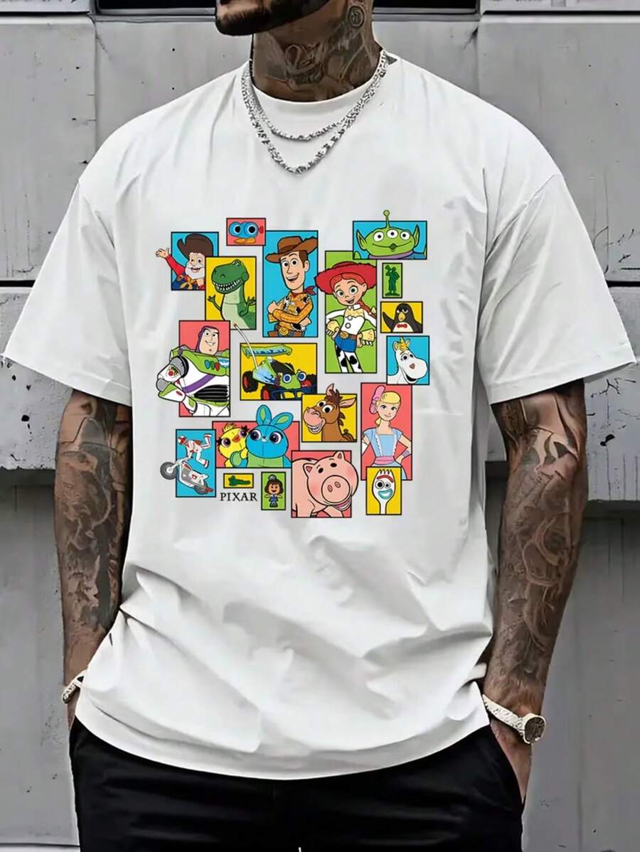 1 Disney Men's T-Shirt, Short-Sleeved T-Shirt With Toy Story Pattern For Men, T-Shirt With Round Neck For Leisure And Comfort, Breathable And Light, Suitable For Sports And Leisure Wear, T-Shirt For Spring And Summer, Suitable For Gifts, Suitable For Travel And Party Wear. - 白色 - 查看 1