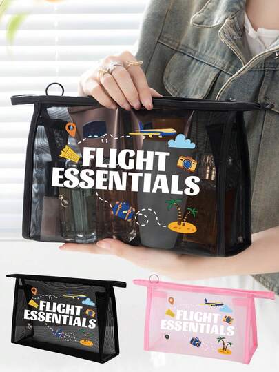 Airport Themed Travel Storage Bag,Mesh Cosmetic Bag , Portable Storage Bag, Makeup Bag, Skincare Bag, Travel Essentials, Dormitory Supplies, Suitable For Flight Attendants, Students, Business Trips And Vacations, Essential For Travel. Medicine Storage Bag,Bathroom Storage, Jewelry Storage, Lip Oil And Cosmetics Storage Bag,Student Dormitory Wash Bag,Gift To Wife, Family, Friends, Colleagues.Valentine's Day, Wedding Season, Souvenirs, Bridesmaid Gifts, Ramadan