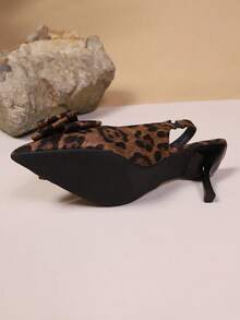 1 Pair Girls' Leopard Print Bow Decor High Heel Sandals, Suitable For Party & Vacation Wear, 2026 New Fashionable & Elegant Design For Teens - Brown - View 8