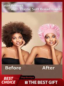 1件装丝绸睡帽套装 - 柔软弹力缎面睡帽（黑色和金色），温和的睡帽，保护头发并控制毛躁。 - 均碼 - 查看 1