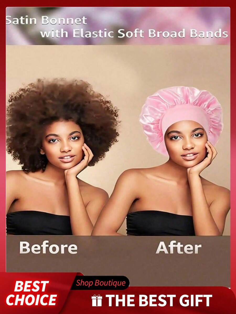 1件装丝绸睡帽套装 - 柔软弹力缎面睡帽（黑色和金色），温和的睡帽，保护头发并控制毛躁。 - 均碼 - 查看 1