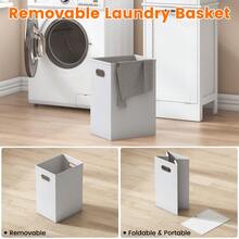 Tall Slim Bathroom Storage Cabinet With Removable Laundry Basket: 4-Shelf Freestanding Organizer + Waterproof Acrylic Door | Ideal For Bathroom/Laundry Room - 白色 - 查看 3