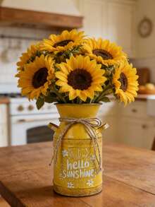 Vintage Sunshine Yellow Iron Vase. The Warm Yellow Tone Echoes The Sunny Slogan, Making The Vase Full Of Vitality, As If It's A Lively Little Item Brought Back From A Seaside Market. Inserting African Marigolds Can Create A Vibrant And Sunny Balcony Focal Point, While Using Plumeria Can Evoke A , Relaxing Vacation Feel, Suitable For Various Energetic Settings. - Double-eared Pot - View 2
