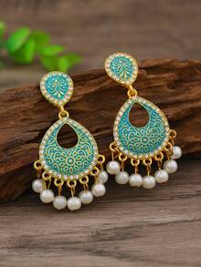 镂空花朵耳环，配有铃铛吊坠，波西米亚风格，百搭设计，可单独佩戴，也可搭配铃铛，适合节日场合。 - 彩色 - 查看 13