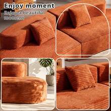 108.6" Floor Sofa With Two Pillows, Cloud Queen Sleeper Couches,Modern Boneless Couch, Plush Corduroy Foam-Filled Sleeper Couch Bed, No Assembly Needed,Vacuum-Sealed Compression,For Living Room, Guest Use, Office, Apartment.Mueble De Sala Living Room Furniture Sofá Para Sala - 橘色 - 查看 5
