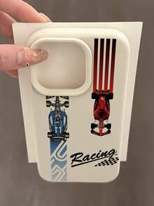 1pc Fashionable Personalized Red & Blue Racing Car Letter Pattern Shockproof Milky White Liquid Straight Edge TPU Phone Case Compatible With IPhone 16 Pro Max/16/16 Pro/16 Plus/15/15 Pro Max/15 Pro/11/12/13/14 Pro Max/11 Pro/11 Pro Max/12 Pro/12 Pro Max/13 Pro/13 Pro Max/14 Pro/14 Pro Max, Soft Case With Elegant Vibe - Multicolor - View 2