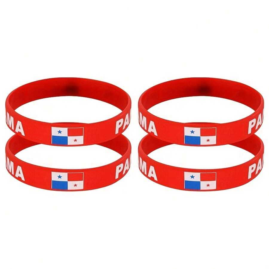 4pcs Panama Silicone Wristbands, Sporty Style Bracelets, Unisex - 4 Items - View 1