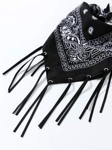 1条女士时尚牛仔印花西部风头巾，百搭日常佩戴 - 黑色 - 查看 2