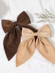 6pcs Girls Autumn Satin Ribbon Bow Hair Clips, Neutral Color Hair Accessories - Multicolor - View 7