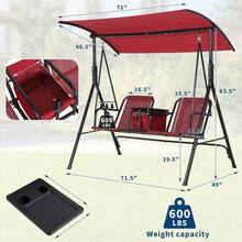 CuisinSmart 2 Person Porch Swing,Outdoor Swing With Pivot Storage Table, Cooler Bag,Patio Swing With Adjustable Canopy For Backyard Balcony Poolside - 紅色的 - 查看 5