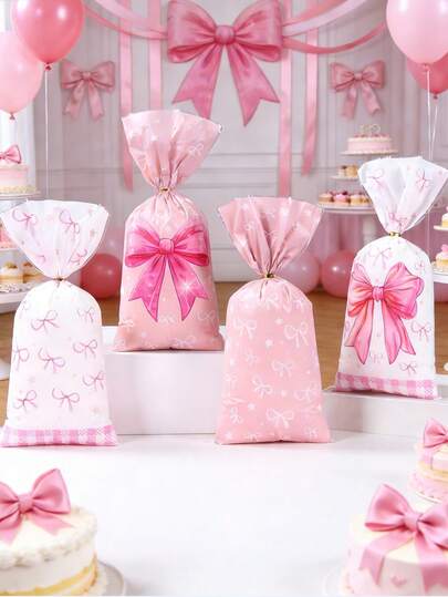 25/50/100pcs Bow Theme Baby Shower Gift Wrap Bags,Pink Bow Gift Bags,Candy Box,Bow Party Gift Wrapping Supplies,Birthday Gift Packaging Bags,Baby Shower Decor,Gender Reveal Party Favor Bags,Bow Birthday Party Decor,Baby Shower Party Supplies,Baby Shower Gift,Party Favor