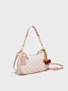 Selected Valentine's Day Gifts. The 2026 New Women's Pink Contrasting Printed Fashionable Single Shoulder Crossbody Bag, Paired With A Red Cherry Pendant, Is A Casual And Simple Underarm Crossbody Bag. It Has A Wide Range Of Applications, Suitable For Leisure Shopping, Daily Commuting, Gatherings, And Parties. - Hồng - Xem 3