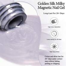 MEET ACROSS 1pc Golden Silk Milky Cat Eye Gel Nail Polish , 7ml Gold Light Jelly Glass Beads Effect Cat Magnetic Gel Polish , Semi Permanent Soak Off UV Gel Varnish For Summer Nails, Manicure Nail Art DIY For Home And Salon Nail Supplies - 淡紫色 - 查看 3